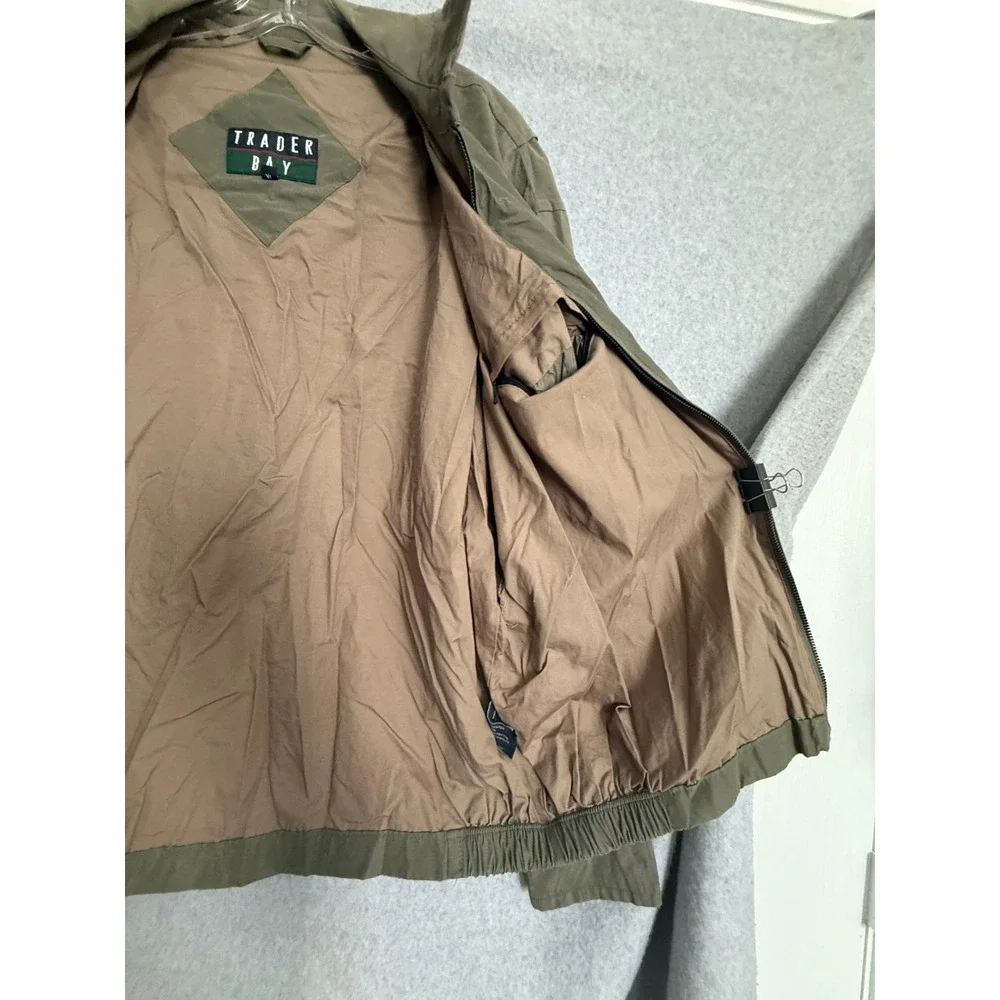 Trader Bay‎ Windbreaker Bomber Jacket Men's XL Olive Green Full Zip Vintage 90s
